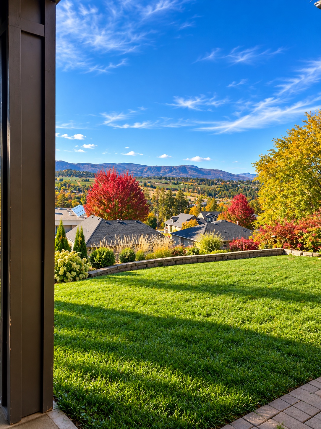 Fenced backyard and mountain view